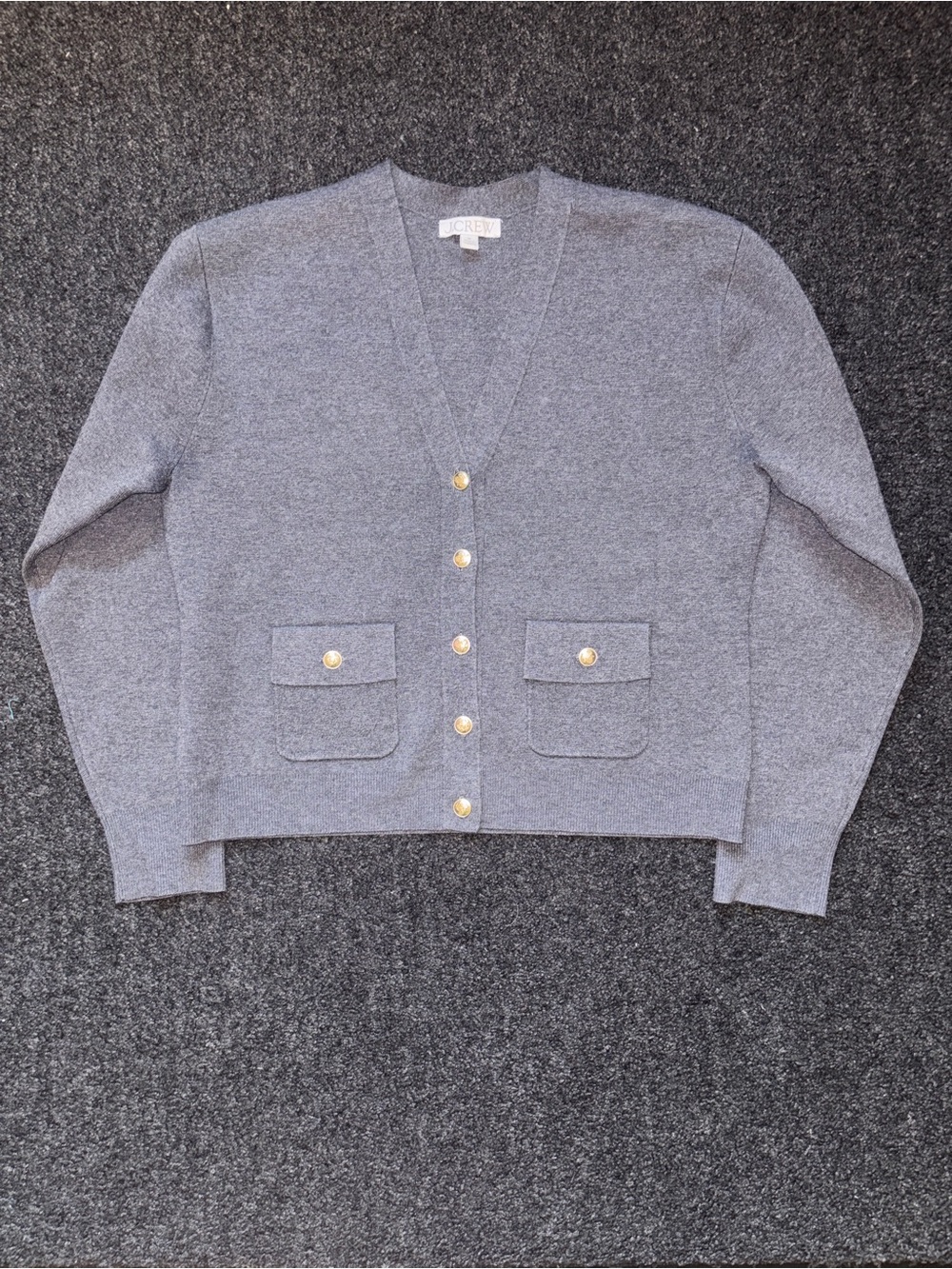 J. Crew Grey Knit Patch-Pocket Cardigan Sweater Lady Jacket Sz M Academia Preppy